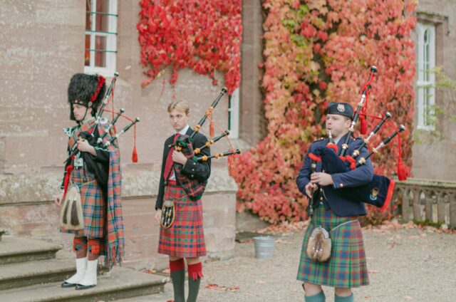 Weddings Pipers with Autumn Virginia Creeper