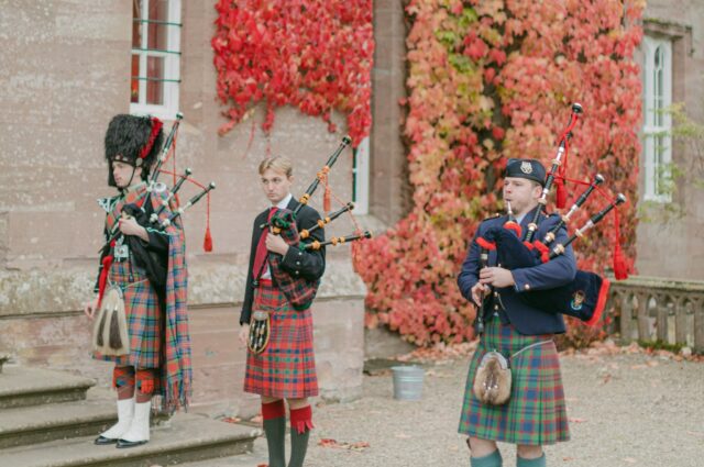 Weddings Pipers with Autumn Virginia Creeper