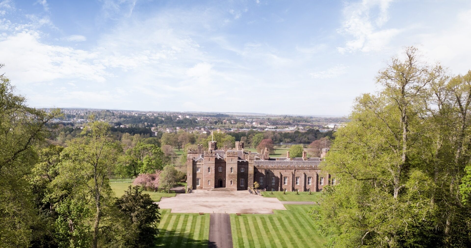 Scone Palace Sloping Aerial View 1920 x 1010 px